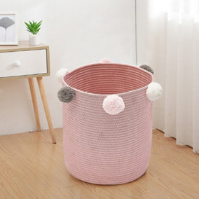 Pink Cotton Rope Woven Laundry Basket Laundry Hamper Clothes Toy Organizer