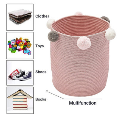 Pink Cotton Rope Woven Laundry Basket Laundry Hamper Clothes Toy Organizer