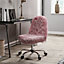 Pink Cute Faux Fur with Metal Base for Swivel Office Dressing Room Chair