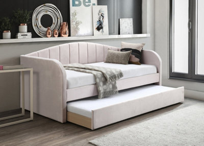 Pink Day Bed,Sofabed,Guest Trundle Fabric Upholstered Velour, Bed Frame