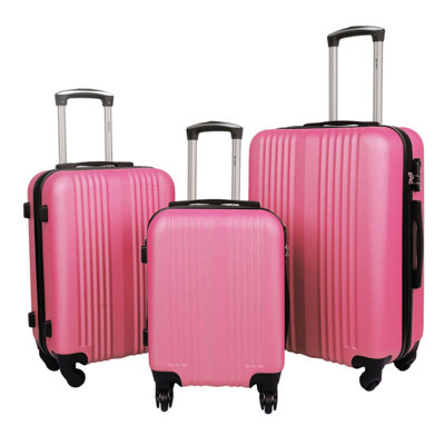 Pink Delta Stripe 3 Piece Luggage Set