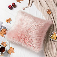 Pink Double Side Luxury Super Soft Faux Fur Decorative Plush Pillow Case 500 x 500 mm