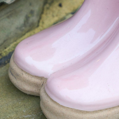 Pink Double Wellington Boots Large Ceramic Indoor Outdoor Summer Flower Pot Garden Planter
