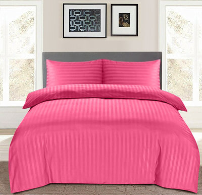 Pink Duvet Covet Set Single Double King Super King Size Bed Egyptian Stripe Quilt Covers With Pillowcase