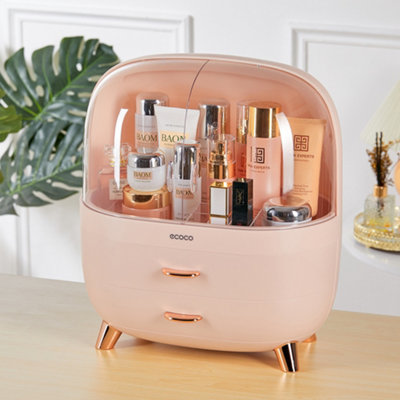 Pink Elegant Multi Function Make Up Case Cosmetic Storage Box with Drawers and Doors