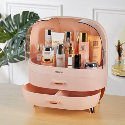 Pink Elegant Multi Function Make Up Case Cosmetic Storage Box with Drawers and Doors