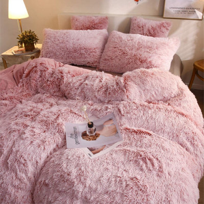Pink Faux Fur Soft Duvet Cover Set