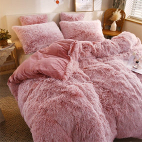 Pink Faux Fur Soft Duvet Cover Set