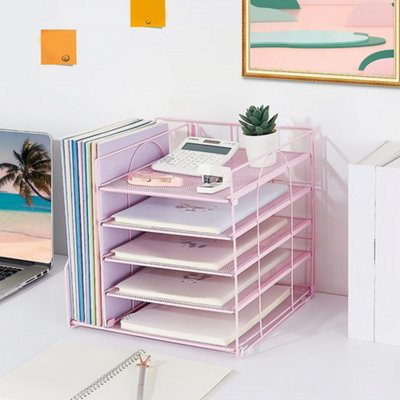 Pink Five-tier Desktop Storage Rack with Vertical File Organizer, 31cm ...