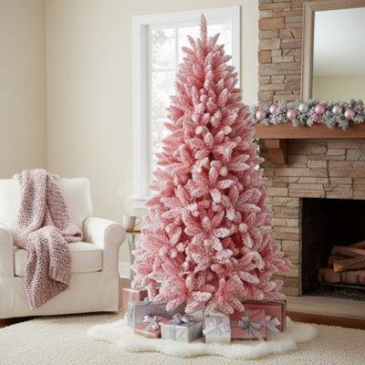 Pink Flocked Christmas Tree - 1084 Branch Tips, Snow Effect Artificial ...