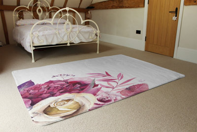 Pink Floral Designer Special Soft Home Rug