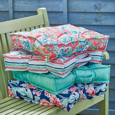 Pink Floral Garden Booster Cushion Floor Pillow or Furniture Seat Pad with Water Resistant Fabric