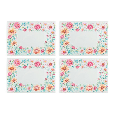 Pink Floral Glass Placemats Set - Flower Border Pretty Table Mats Gift ...