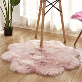 Pink Flower Shaped Super Soft Shaggy Area Rug Kids Rooms Decor Indoor Floor Rugs Dia 90cm