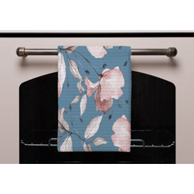 Pink Flowers on Blue (Kitchen Towel) / Default Title