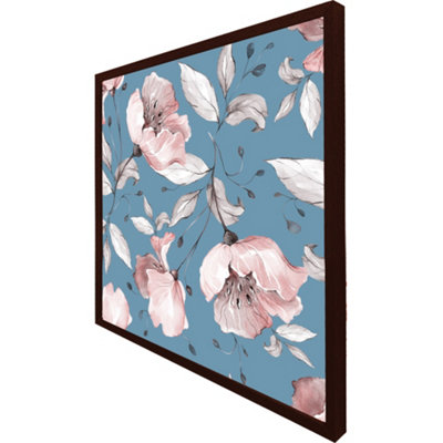 Pink flowers on blue (Picutre Frame) / 30x30" / Black