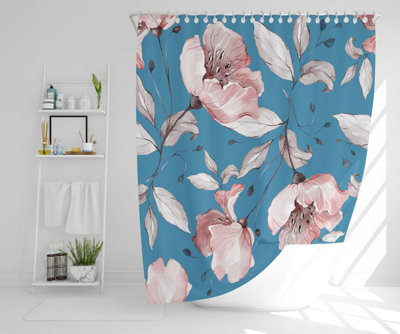 Pink Flowers on Blue (Shower Curtain) / Default Title Price Comparisons | Compare The Build