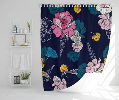 Pink Flowers on Navy (Shower Curtain) / Default Title Price Comparisons | Compare The Build