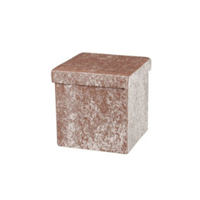 Pink Foldable Crushed Velvet Storage Box Ottoman Bench Cube 38x38cm