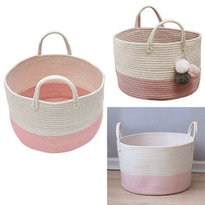Pink Folding Cotton Laundry Basket Laundry Hamper Storage Bag