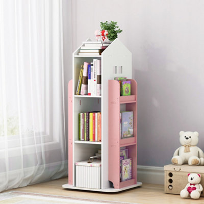 Pink Freestanding Rotating House Shaped Kids' Bookshelf Children's Bookcase