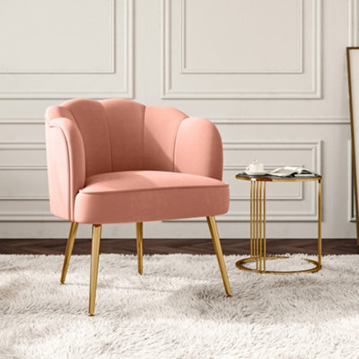 Pink Frosted Velvet Effect Accent Tub Chair Petal Back with Metal Legs