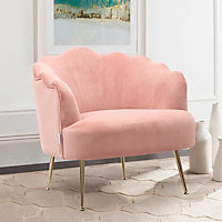 Pink Frosted Velvet Effect Shell Shape Accent Chair Tub Chair with Gold Legs