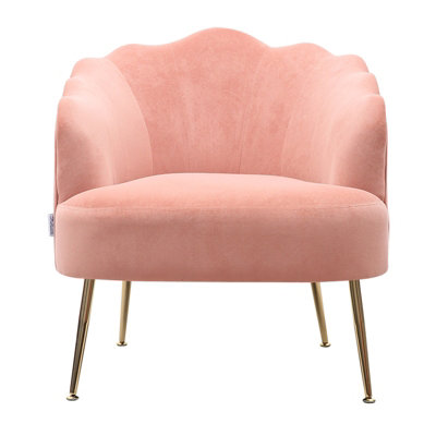 Pink Frosted Velvet Effect Shell Shape Accent Chair Tub Chair with Gold Legs