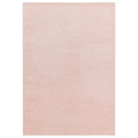 Pink Geometric Easy to Clean Abstarct Rug For DiningRoom-200cm X 290cm
