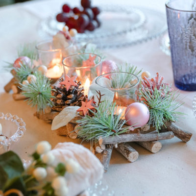 Pink Glitter Trio Tealight Xmas Table Decoration Christmas Candle Holder