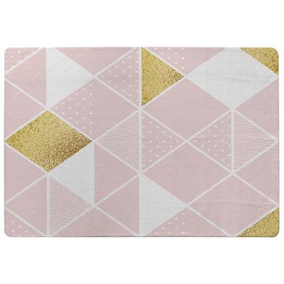 Pink & Gold Geometric Special Soft Home Rug