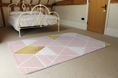 Pink & Gold Geometric Special Soft Home Rug