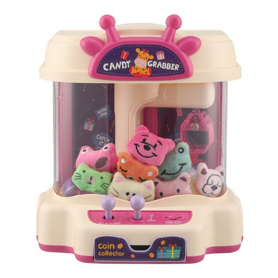 Pink Grabbing Clip Doll Gashapon Claw Machine with 20 game coins