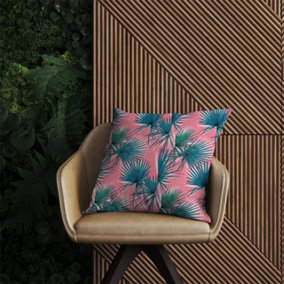 Pink Green Fan Palms Outdoor Cushion 60cm x 60cm