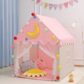 Pink Grey Children's Tent Princess Game Teepee House Castle Baby Bed Artifact with Colorful Lights