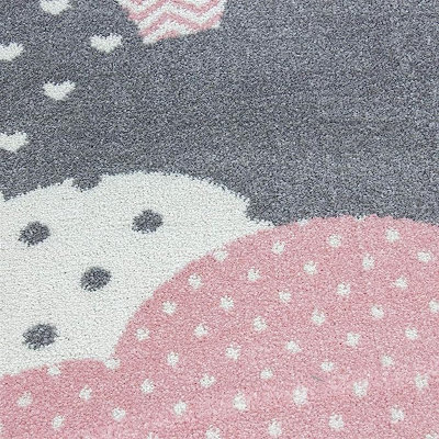 Pink & Grey Clouds Kids Circle Rug - Bambi - 160cm