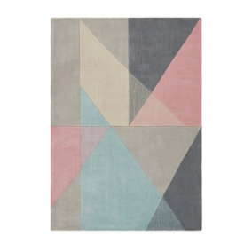 Pink Grey Geometric Rug, Anti-Shed Rug, Handmade Modern Rug for Bedroom, Living Room, & Dining Room-120cm X 170cm