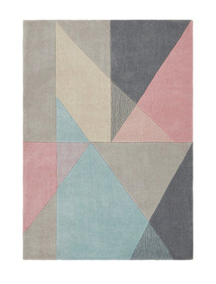 Pink Grey Geometric Rug, Anti-Shed Rug, Handmade Modern Rug for Bedroom, Living Room, & Dining Room-80cm X 150cm