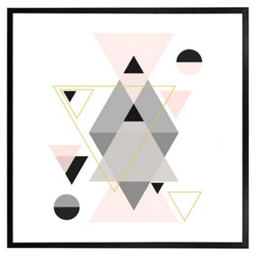 Pink & grey geometric triangles (Picutre Frame) / 16x16" / Black