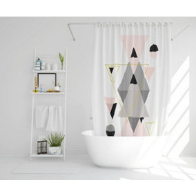 Pink & Grey Geometric Triangles (Shower Curtain) / Default Title