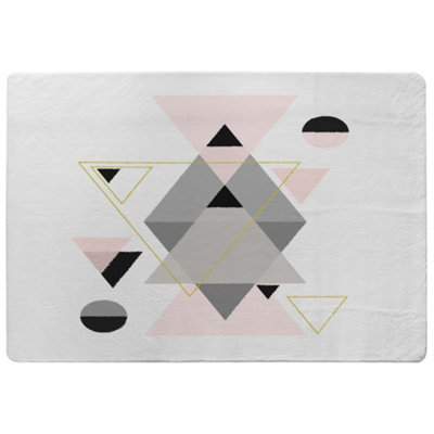 Pink & Grey Geometric Triangles Special Soft Home Rug
