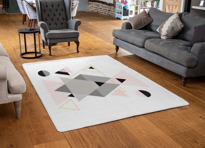 Pink & Grey Geometric Triangles Special Soft Home Rug