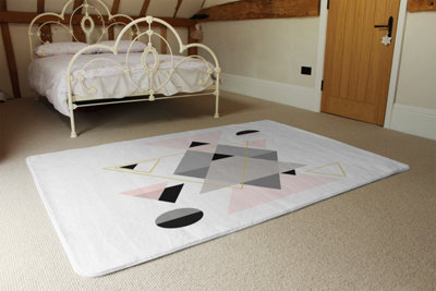 Pink & Grey Geometric Triangles Special Soft Home Rug