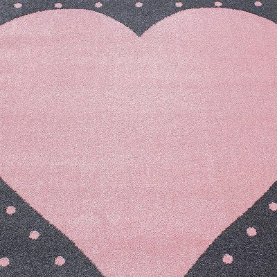 Pink & Grey Heart Circle Kids Rug - Bambi - 120cm