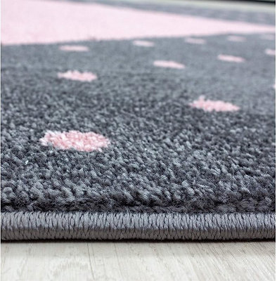 Pink & Grey Heart Circle Kids Rug - Bambi - 120cm