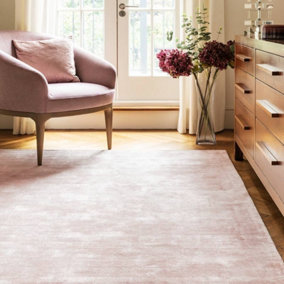 Pink Handmade , Luxurious , Modern , Plain Easy to Clean Viscose Rug for Living Room, Bedroom - 200cm X 290cm
