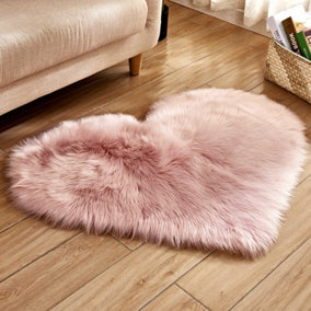 Pink  Heart Shape Super Soft Shaggy Floor Area Rug Kids Room Decor Seat Pad 40 x 50 cm