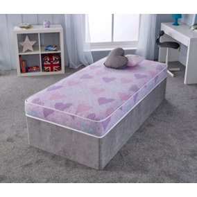 Pink Hearts Kids All Foam Mattress 10cm Deep - Great for Trundle Beds, Bunk Beds and Cabin Beds - European Single