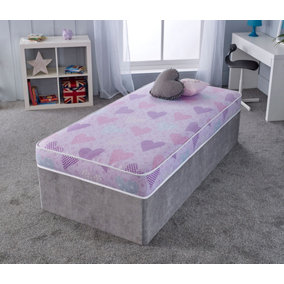 Pink Hearts Kids All Foam Mattress 10cm Deep  - Great for Trundle Beds, Bunk Beds and Cabin Beds - Shorty