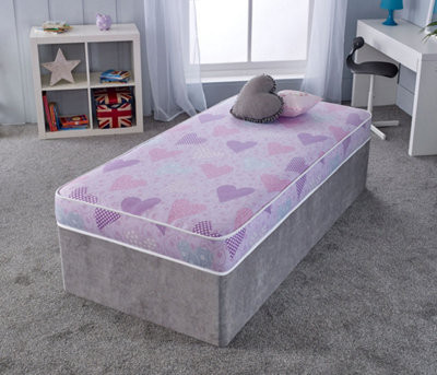 Pink Hearts Kids All Foam Mattress 10cm Deep - Great for Trundle Beds, Bunk Beds and Cabin Beds - Small Single